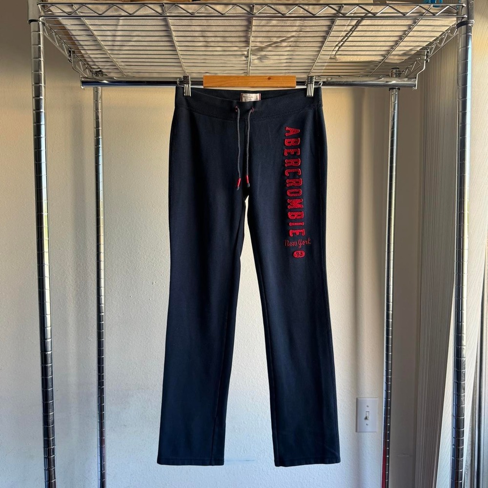 Abercrombie & Fitch Mens Navy Blue Embroidered Logo Sweatpants Y2K Varsity Small